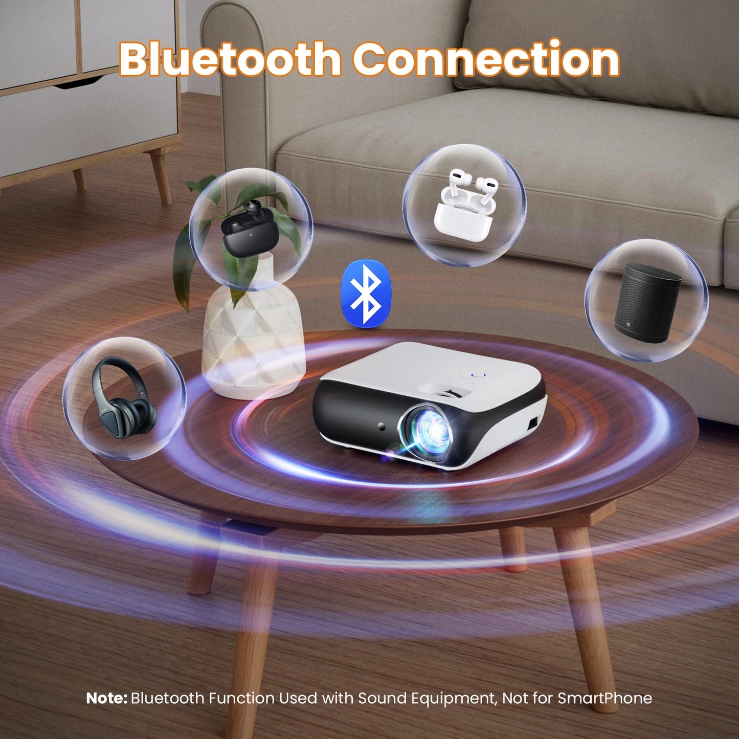 HAPPRUN Bluetooth 4K Mini Projector, Full HD Portable For Home & Outdoors